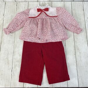 Vintage 80s BABY ToddleTime JC Penny Red Corduroy pants W/ Blouse Sz 12 Months